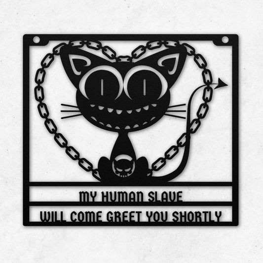 GOTHIC CAT CHAIN HEART METAL WALL ART