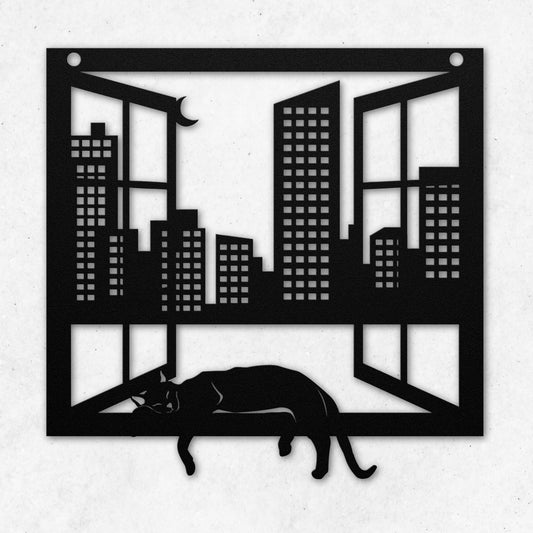 SLEEPING CAT METAL WALL ART