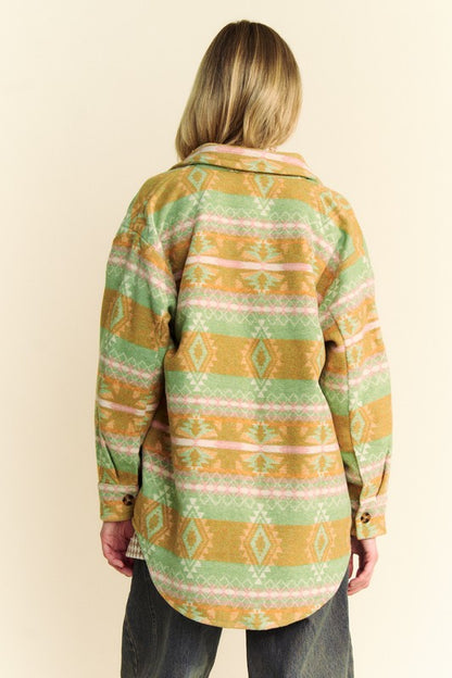 High-Low Geometric Long Sleeve Shacket with Pockets