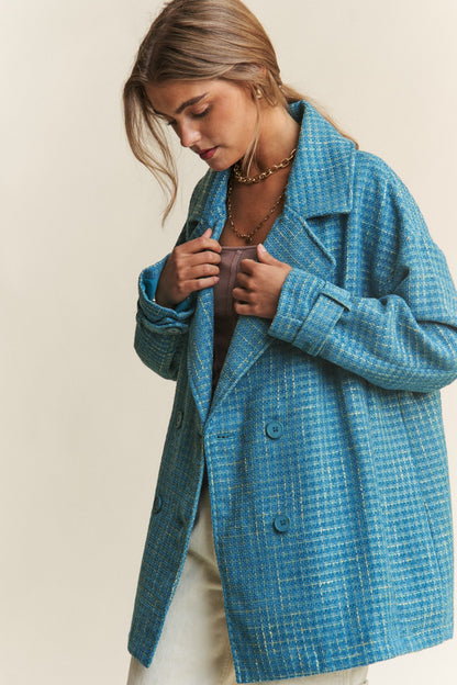 Tweed Double-Breasted Long Sleeve Coat