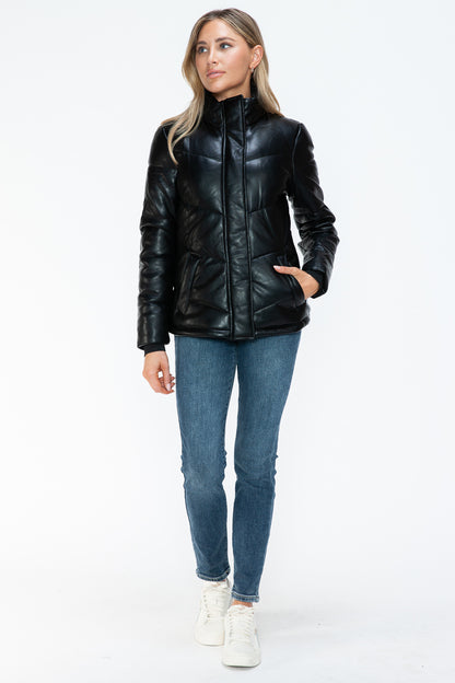 Pocketed Zip Up Turtleneck Puffer Jacket