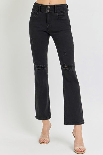 High Rise Wide Waistband Ankle Bootcut Jeans