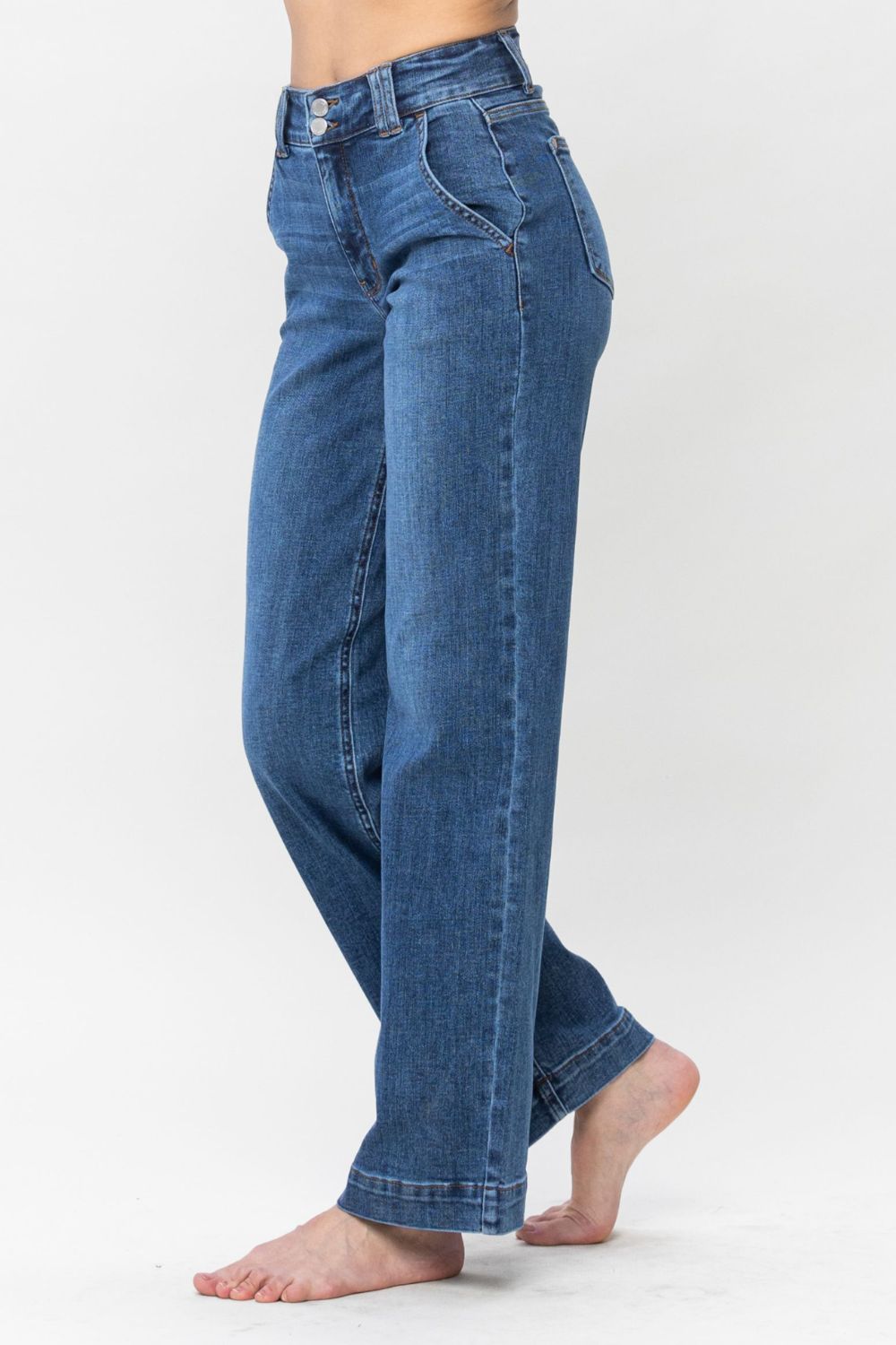 Double Button Wide Leg Jeans