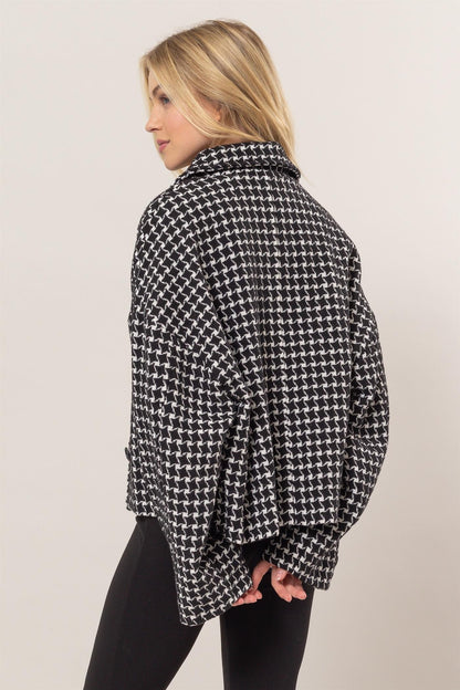 Tweed Plaid Button Up Collared Neck Jacket