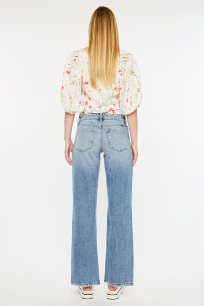 Mid Rise Frayed Hem Straight Jeans