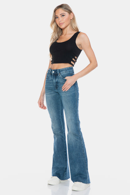 Tummy Control Cut Hem Flare Jeans