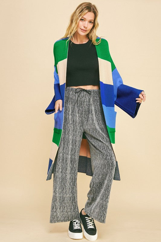 Color Block Kimono Sleeve Open Front Cardigan