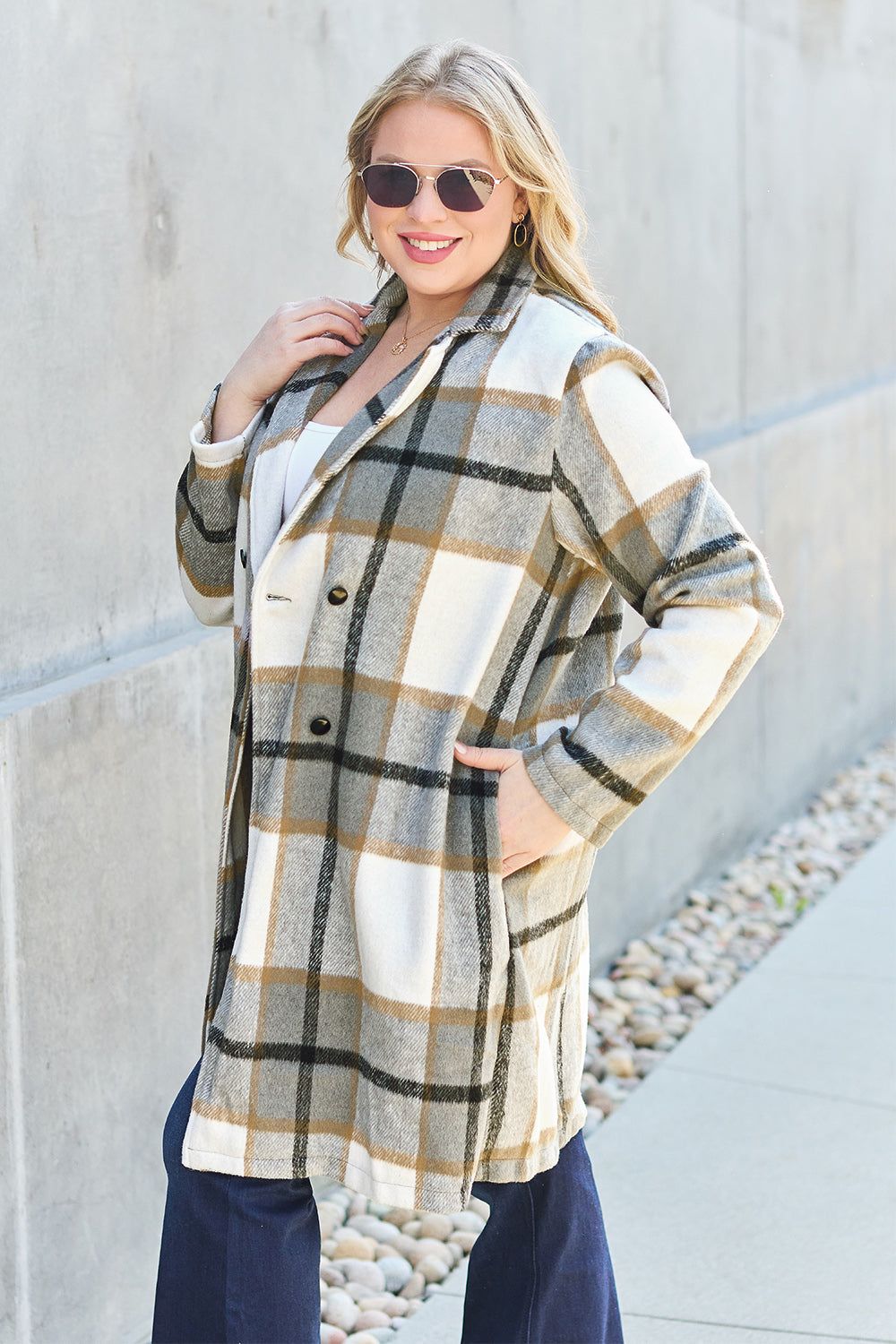 Plaid Button Up Lapel Collar Coat