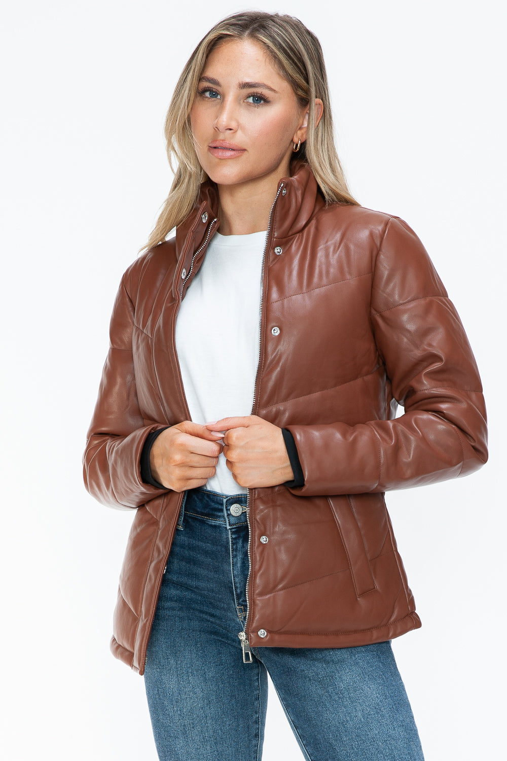 Pocketed Zip Up Turtleneck Puffer Jacket