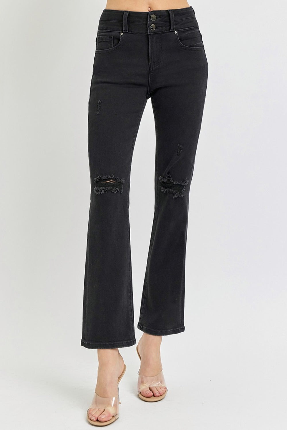 High Rise Wide Waistband Ankle Bootcut Jeans