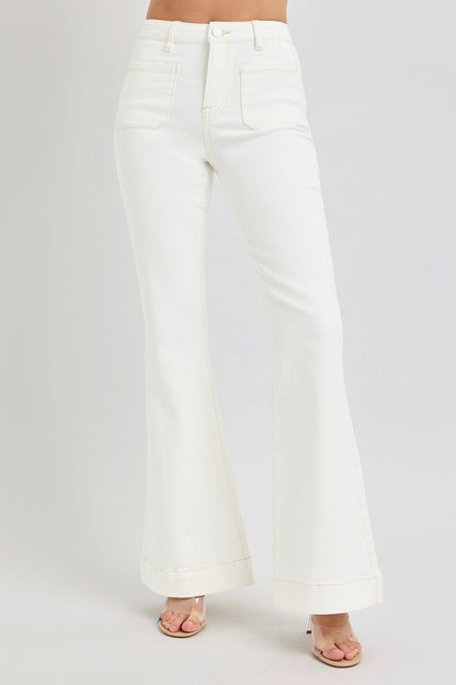 High Rise Front Patch Pocket Flare Jeans