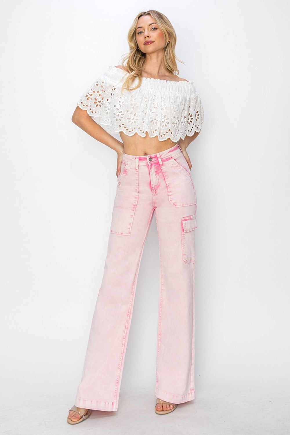 High Rise Wide Leg Cargo Pocket Jeans