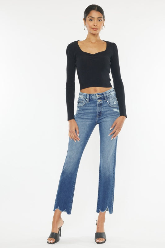 High Rise Wide Waistband Slim Straight Jeans