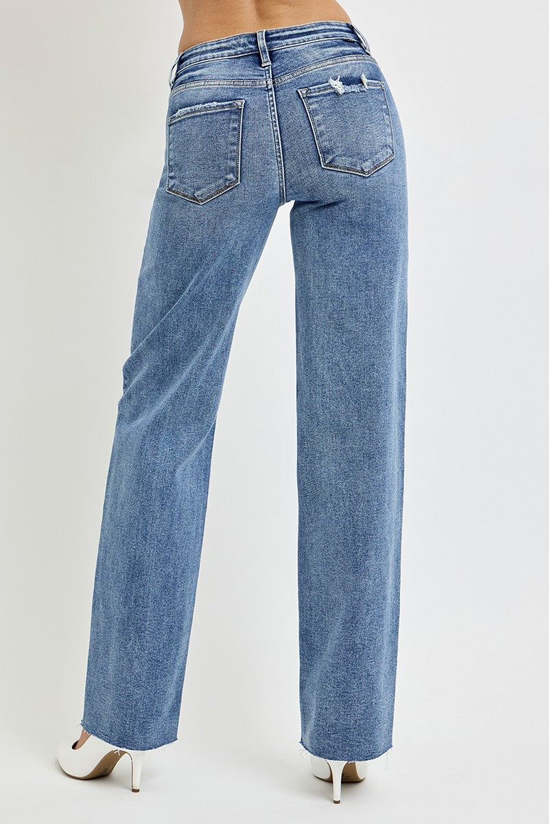 High Rise Straight Leg Jeans with Pockets