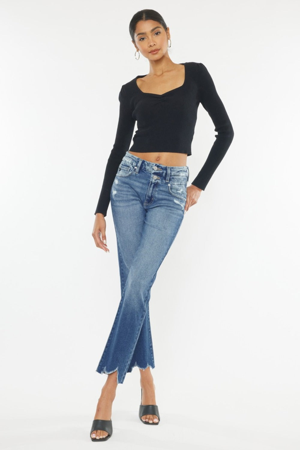 High Rise Wide Waistband Slim Straight Jeans