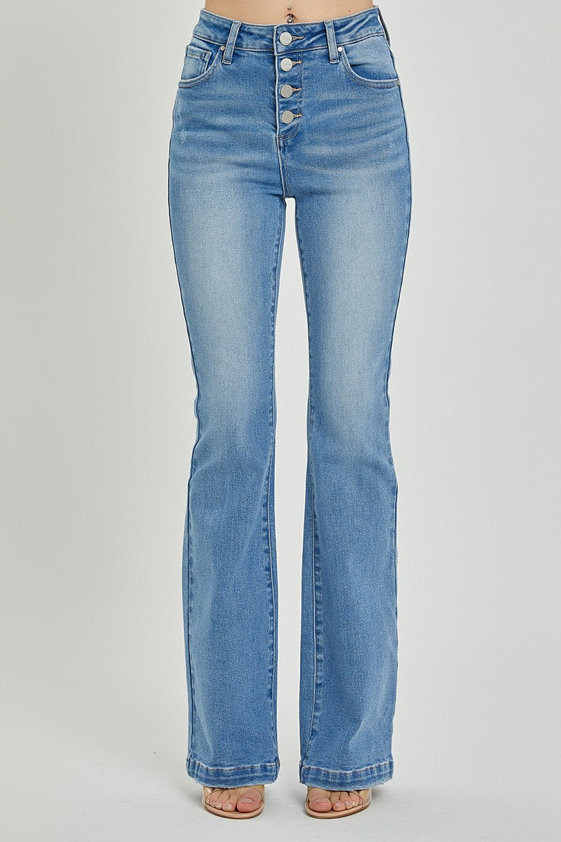 High Rise Button Fly Bootcut Jeans