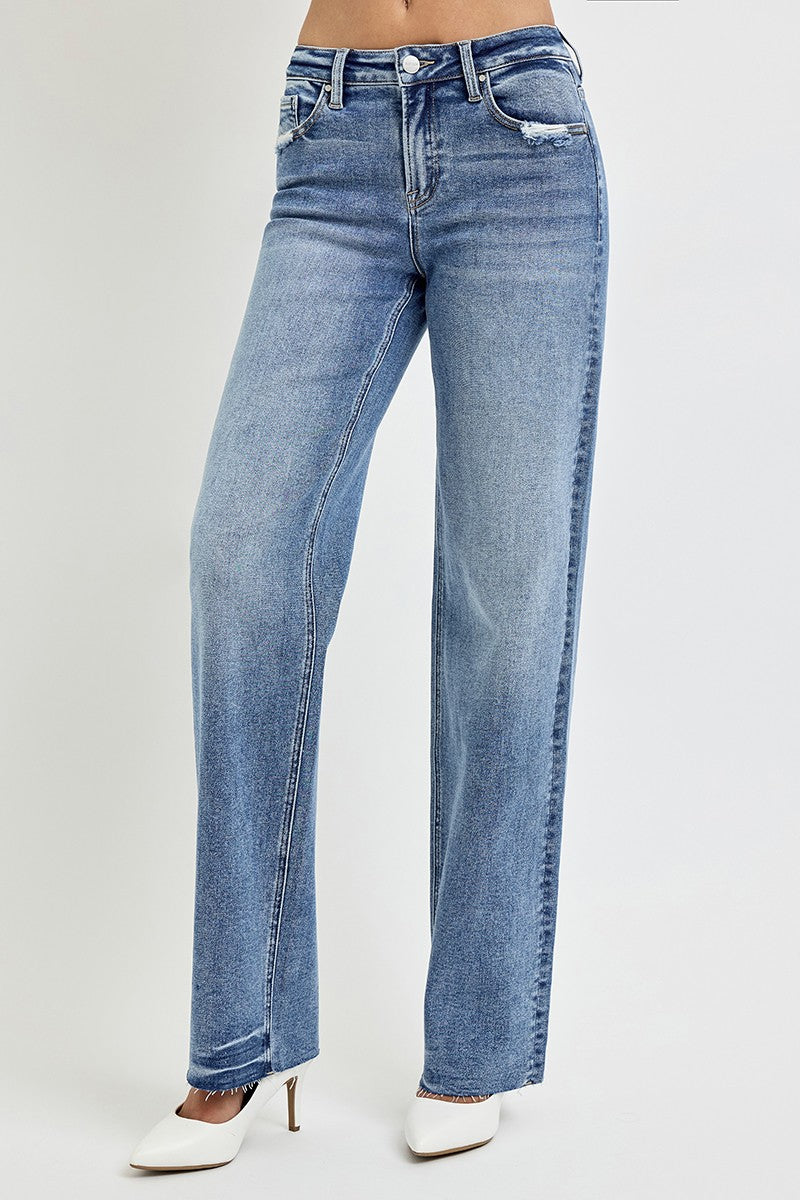 High Rise Straight Leg Jeans with Pockets