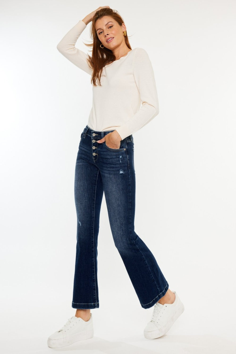 Mid Rise Button Fly Flare Jeans