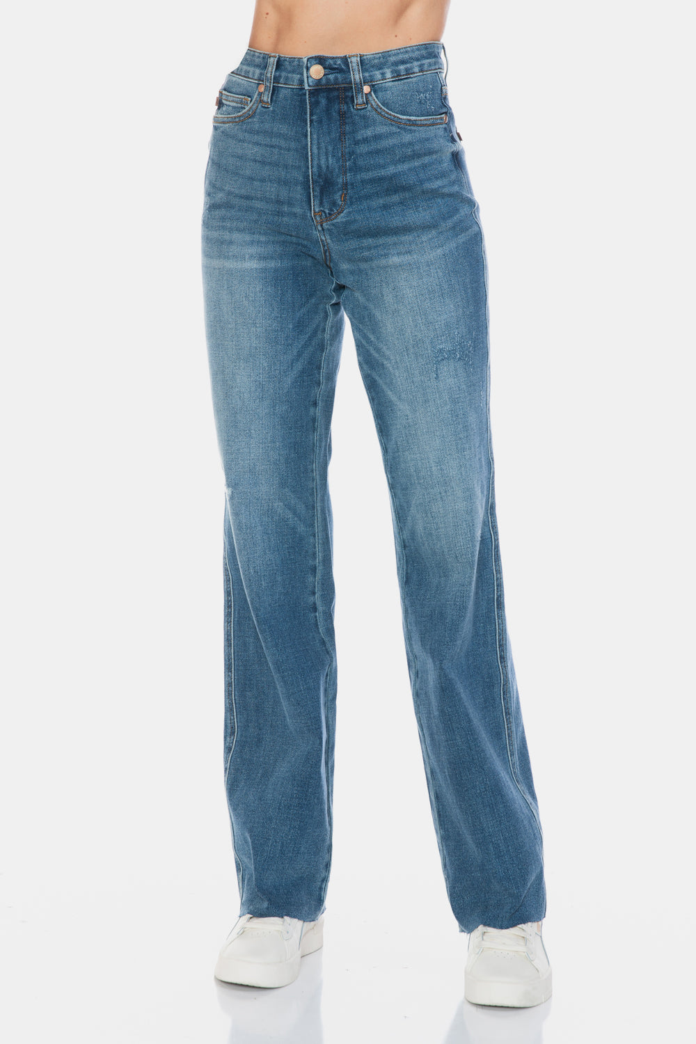 Tummy Control Cut Raw Hem Straight Jeans