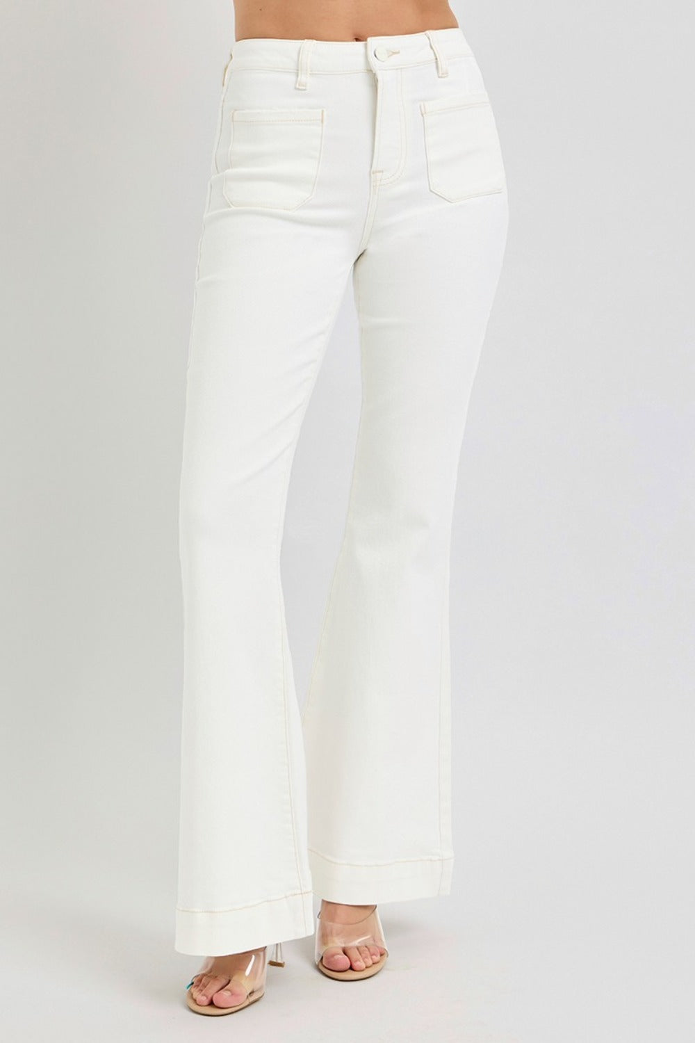 High Rise Front Patch Pocket Flare Jeans