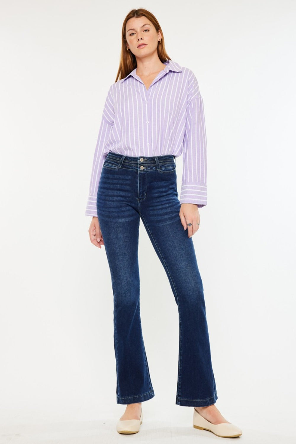 High Rise Double Waistband Flare Jeans