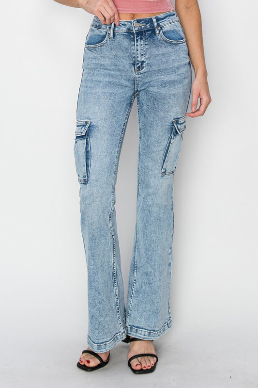 High Rise Cargo Flare Jeans